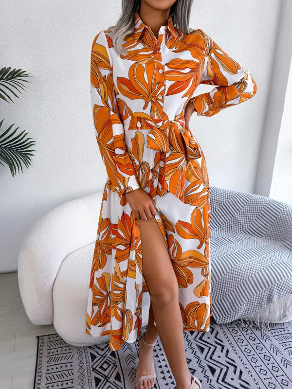 Sleeveless Shirt Dress With Collar – Long Floral Cut – Shirt Dress | GUOCALI – view 6