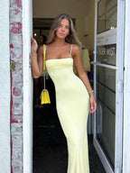 Slim Fit Backless Suspender Dress -Guocali