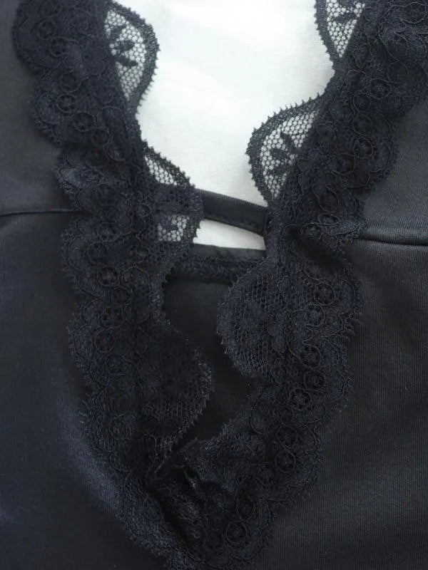 Sling Hollow Lace Splicing Hip Dress -Guocali