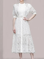 Solid Color Camisole Belted Embroidered Dress -Guocali