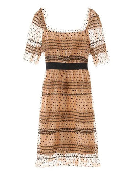 Square Neck Dot Print Party Dress - Guocali