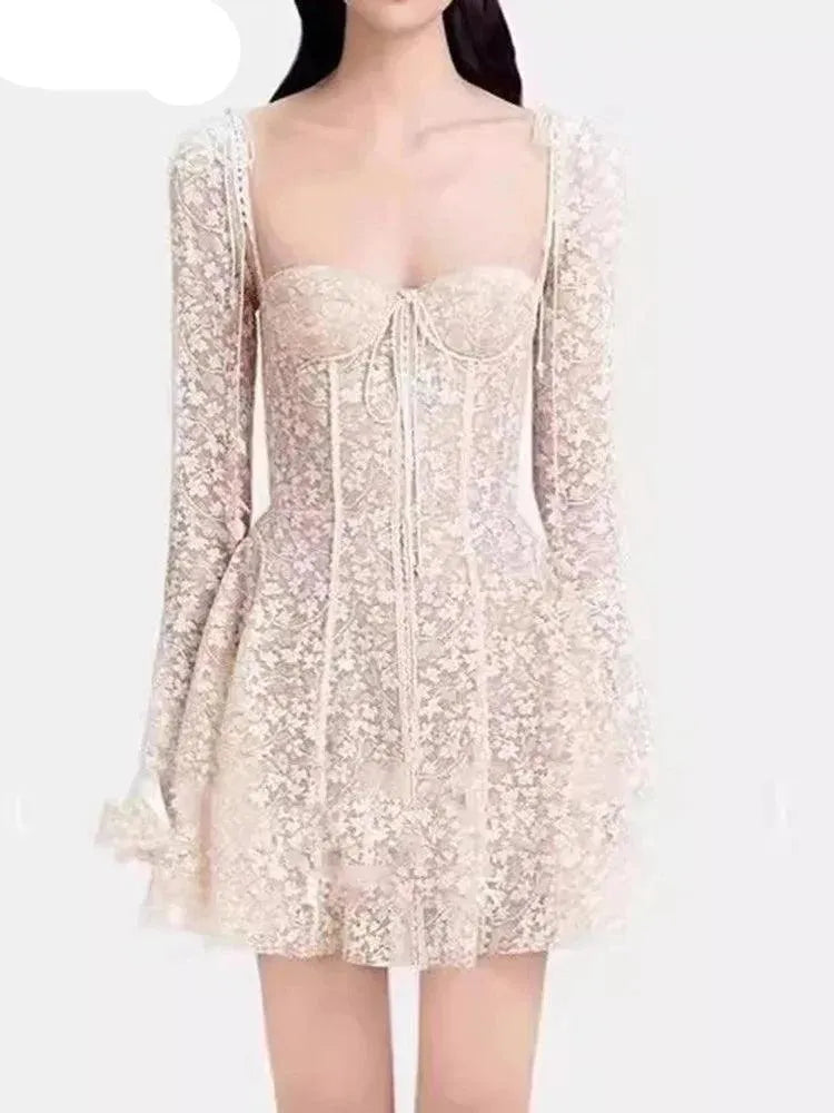 Strapless Sweetheart Lace Dress with Illusion Long Sleeves – Lace Dress | GUOCALI
