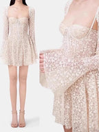Strapless Sweetheart Lace Dress with Illusion Long Sleeves – Lace Dress | GUOCALI – view 4