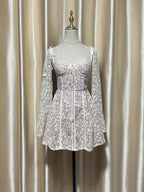 Strapless Sweetheart Lace Dress with Illusion Long Sleeves – Lace Dress | GUOCALI – view 5