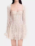 Strapless Sweetheart Lace Dress with Illusion Long Sleeves – Lace Dress | GUOCALI – view 7