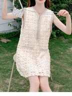 Studded Diamond V-Neck Lace Dress -Guocali