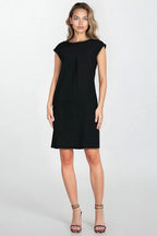 Summer Knee Length Dress – Round Neck, Relaxed Cut, Black – Daydress | GUOCALI – view 2