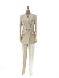 Elegant Women's Pant Suit - Solid Double-Breasted - Guocali
