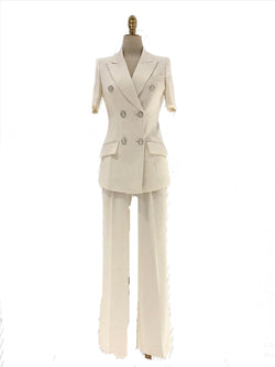 Chic Women's Pant Suit - Solid Double-Breasted - Guocali