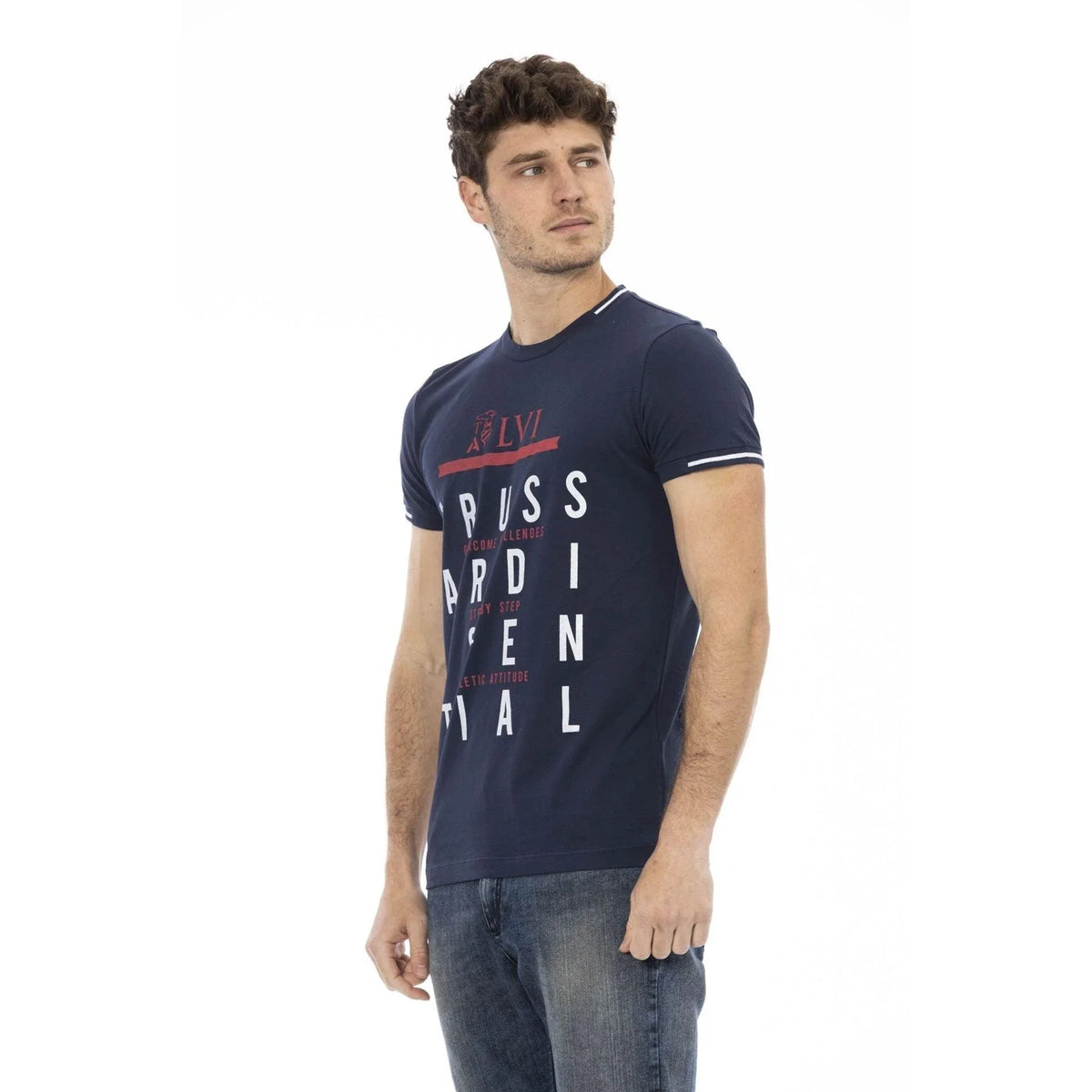 Trussardi Action Men's Crew-Neck Cotton T-Shirt – Navy – T-Shirt | GUOCALI – view 2