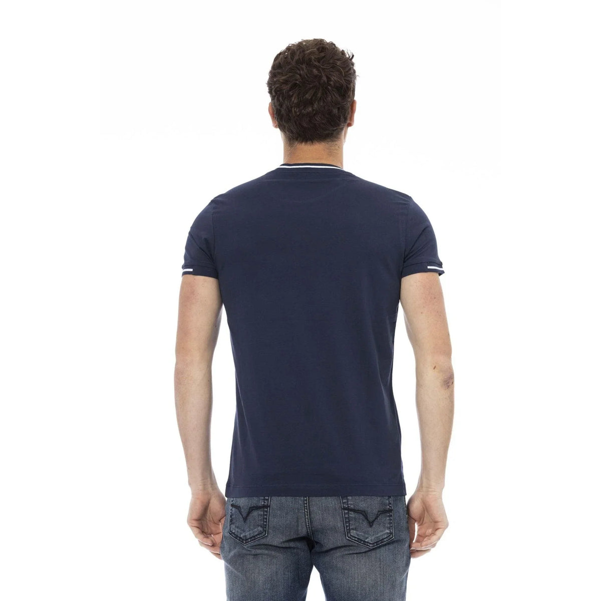 Trussardi Action Men's Crew-Neck Cotton T-Shirt – Navy – T-Shirt | GUOCALI – view 3