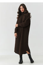 Turtleneck Knit Midi Dress – Long Sleeves, Relaxed Fit, Brown – Daydress | GUOCALI – view 2