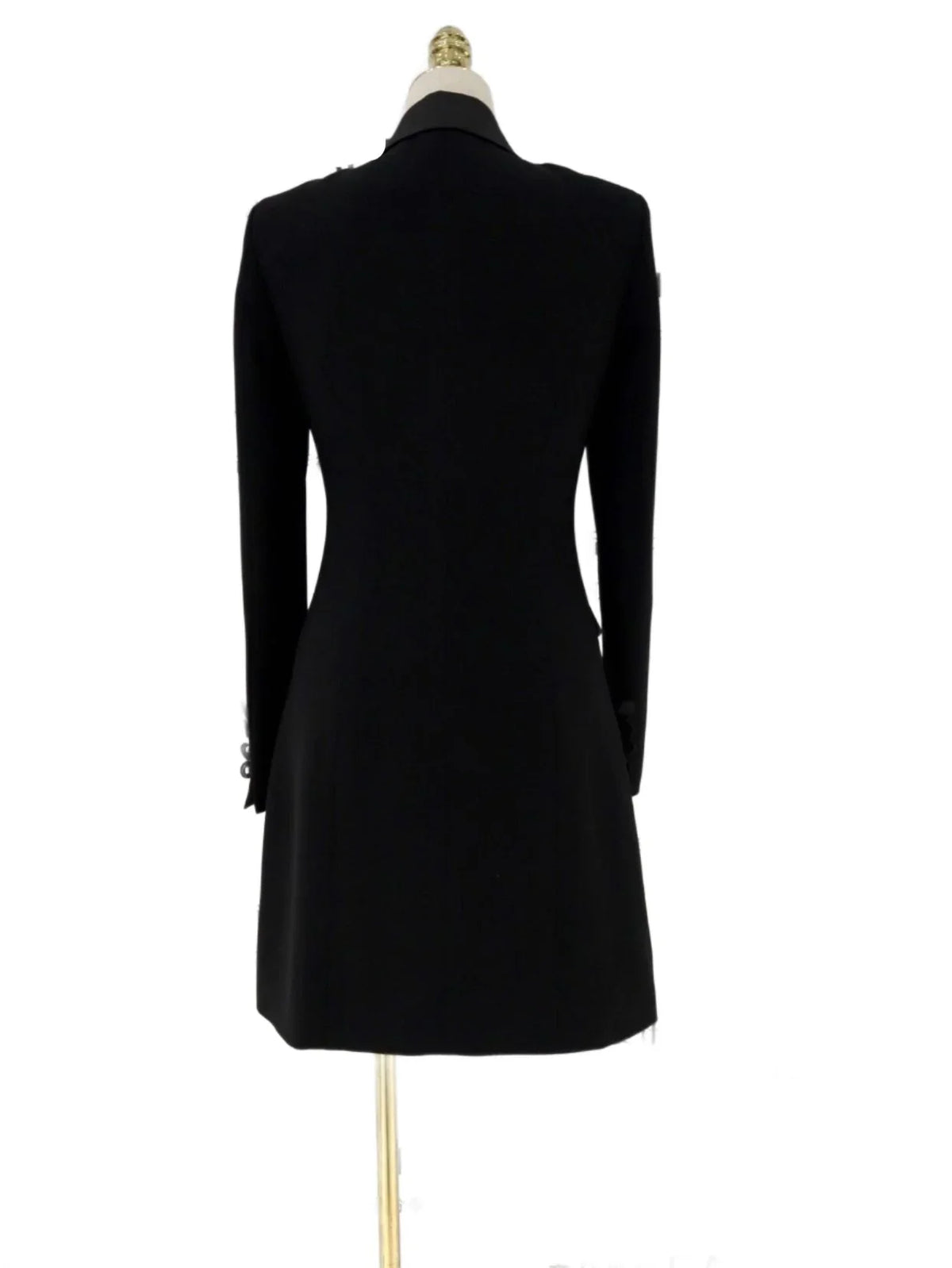 Tuxedo Blazer Dress – Satin Collar, Black – Blazer Dress | GUOCALI – view 3