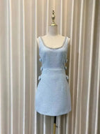 U-Neck Studded Diamond Bow Dress -Guocali
