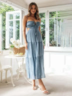 V-Neck Sleeveless Stitching Long Dress -Guocali