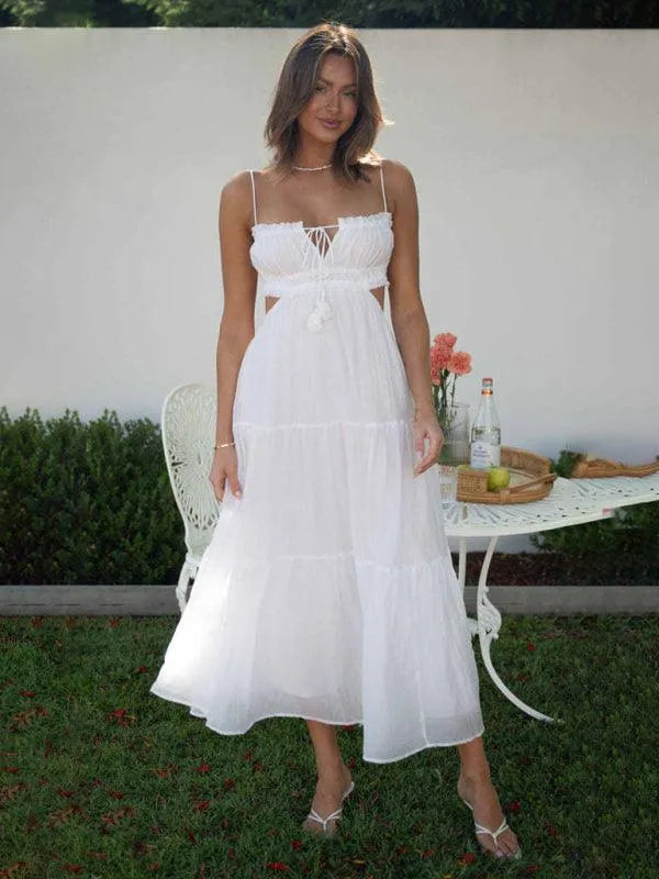 V-Neck Sleeveless Stitching Long Dress -Guocali