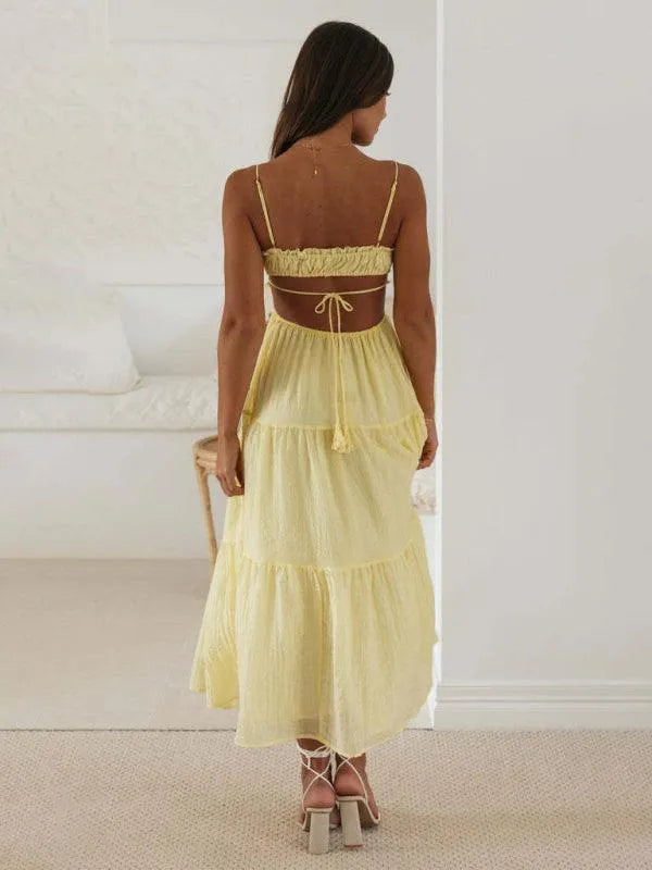 V-Neck Sleeveless Stitching Long Dress -Guocali