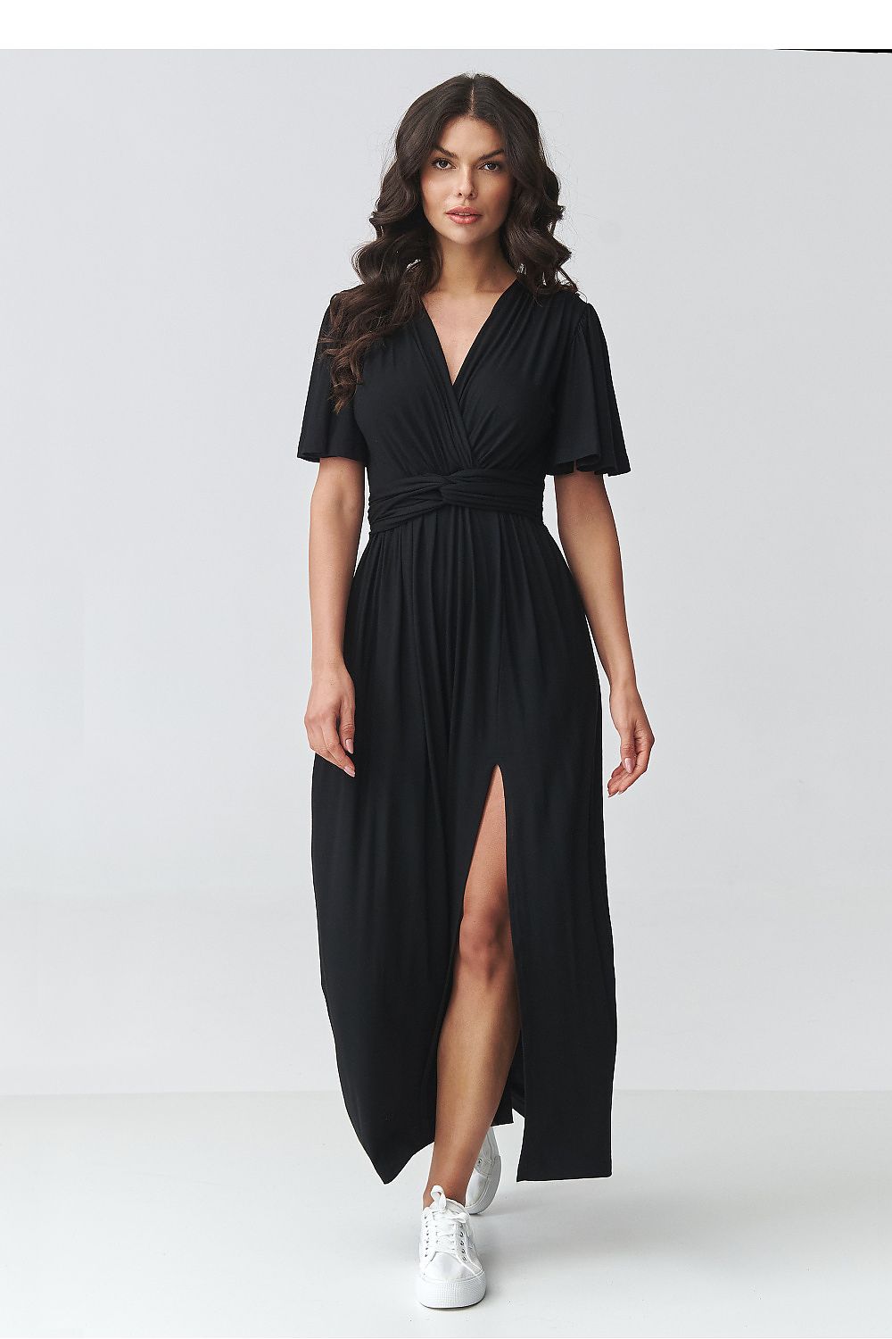 Wedding Guest Maxi Wrap Dress – V-Neck, Short Sleeves, Belted – Daydress | GUOCALI