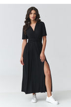Wedding Guest Maxi Wrap Dress – V-Neck, Short Sleeves, Belted – Daydress | GUOCALI – view 2