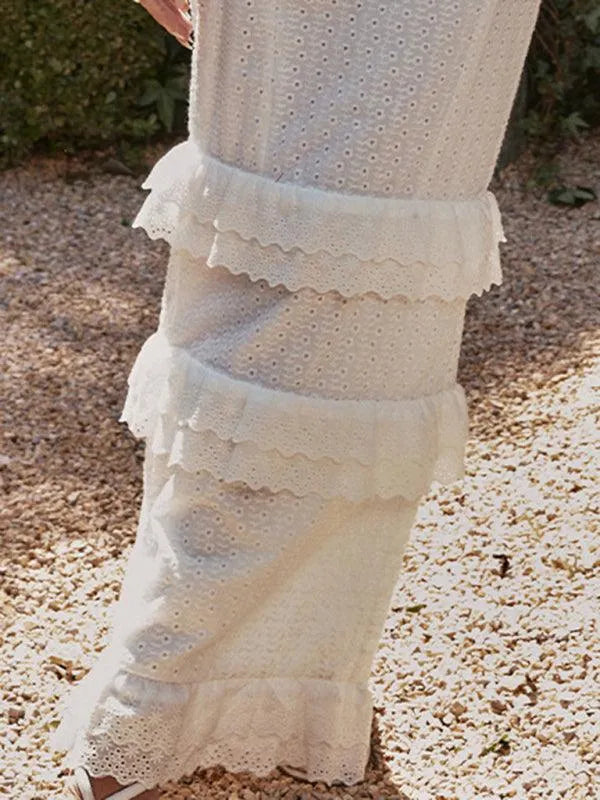 White Hook-and-Loop French Maxi Dress -Guocali