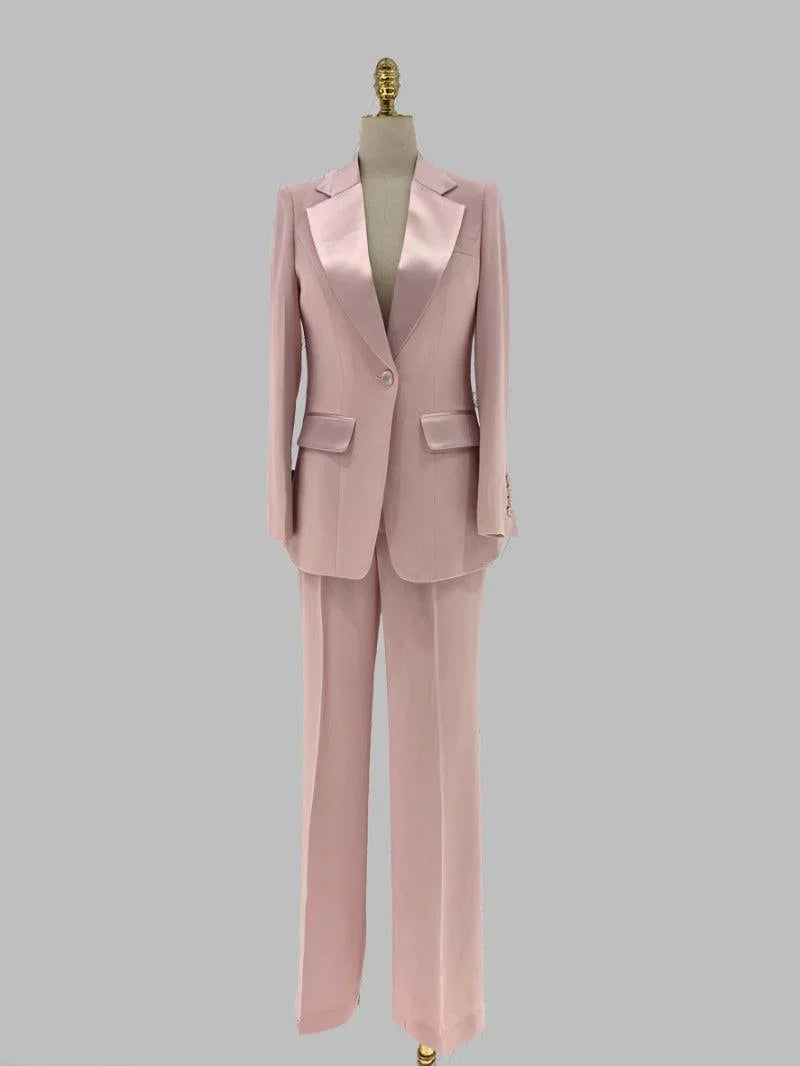 Elegant, Chic Women's Pant Suit - Solid One-Button