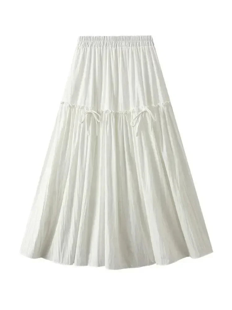 Women A-Line Skirt Bow Detail - High Waist Midi Women Skirt