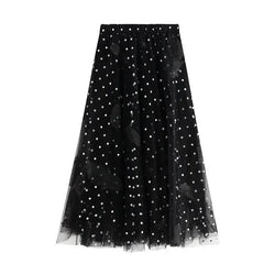 Women A-Line Skirt Feather Embroidery - High Waist Midi Women Skirt - Guocali