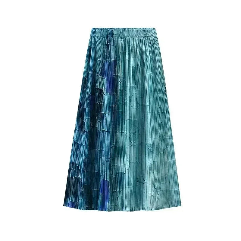 Women A-Line Skirt Gradient High Waist - Midi Women Skirt