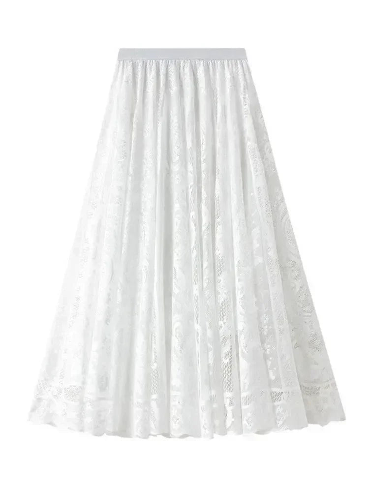 Women A-Line Skirt Lace Detail - Midi Women Skirt