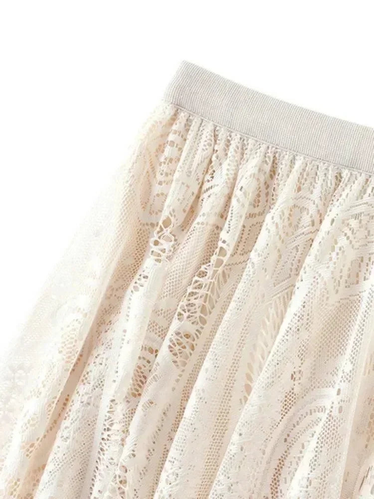 Women A-Line Skirt Lace Detail - Midi Women Skirt