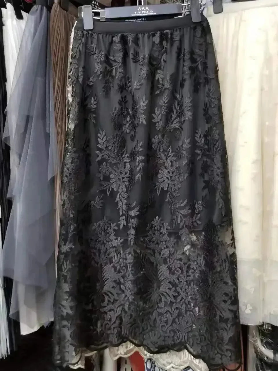 Women A-Line Skirt Lace Embroidered Midi - High Waist Women Skirt