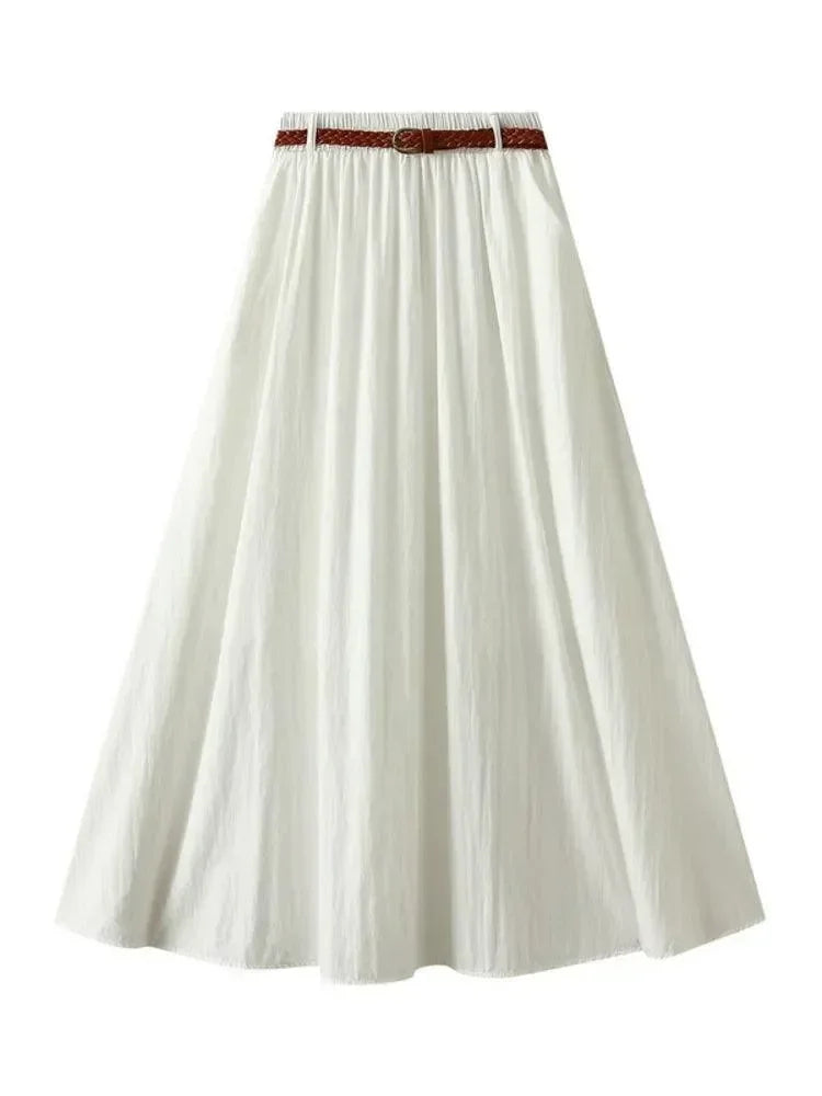 Women A-Line Skirt Minimalist Belt - High Waist Midi Women Skirt