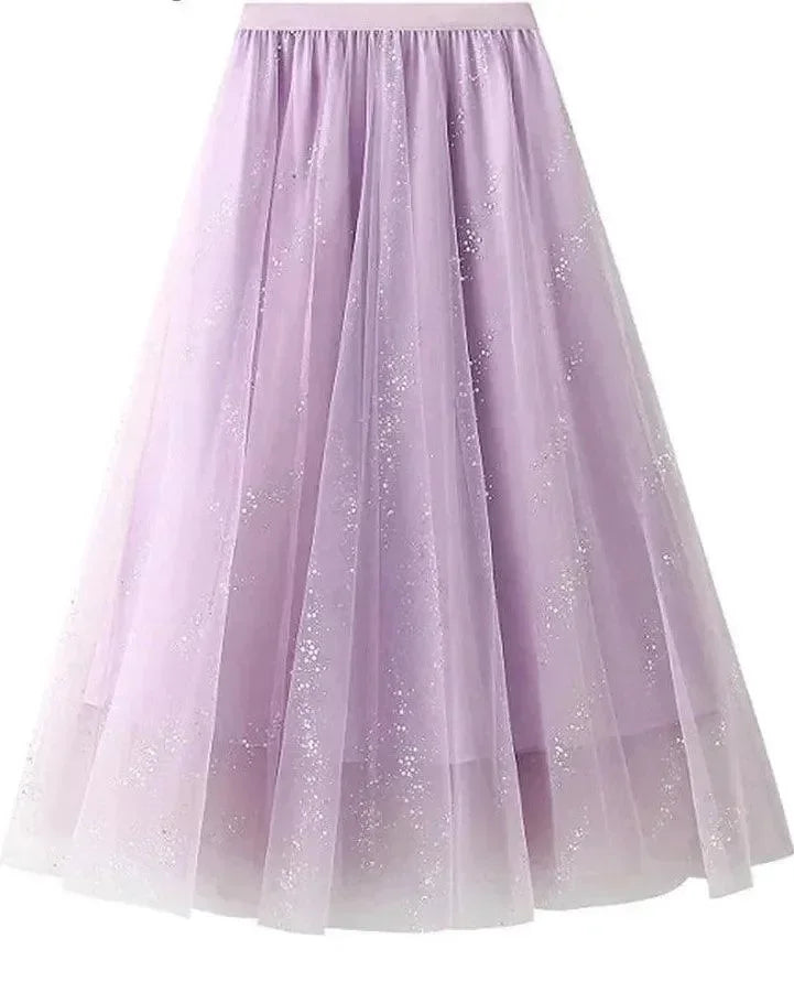 Women A-Line Skirt Sparkling Yarn - High Waist Midi Women Skirt