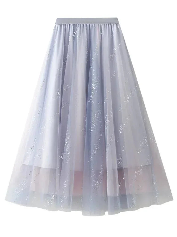 Women A-Line Skirt Sparkling Yarn - High Waist Midi Women Skirt