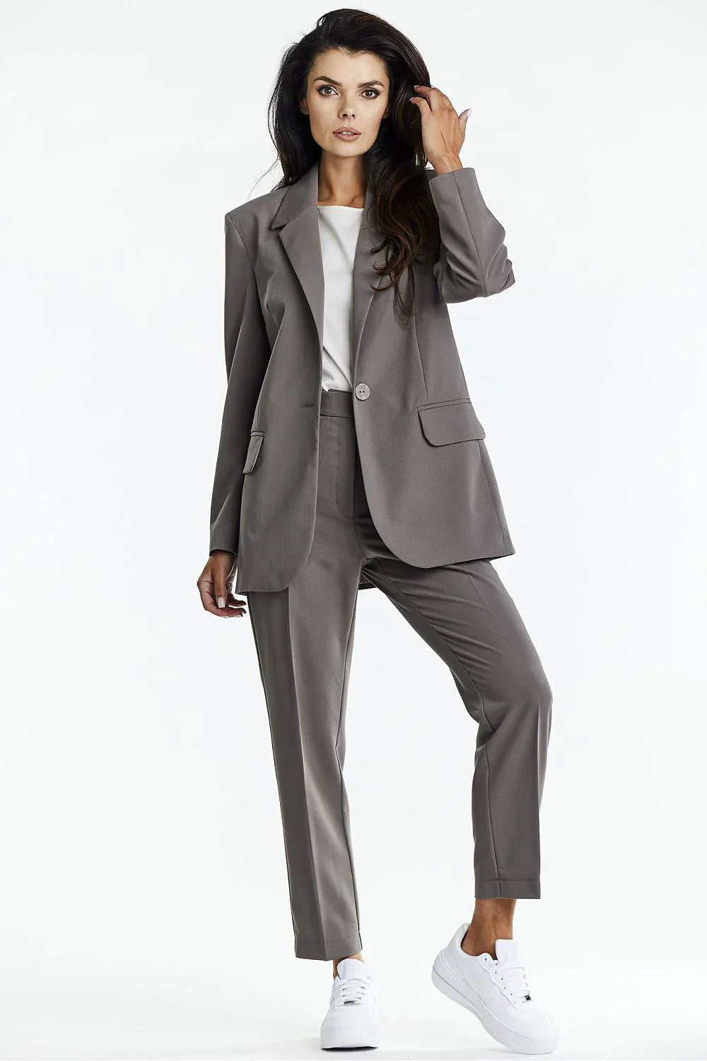Women Blazer - Stretchable - 1-Button - Brown -Guocali