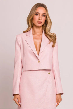 Women Suit Jacket - Stretchable - 1-Button Blazer Pink - Guocali