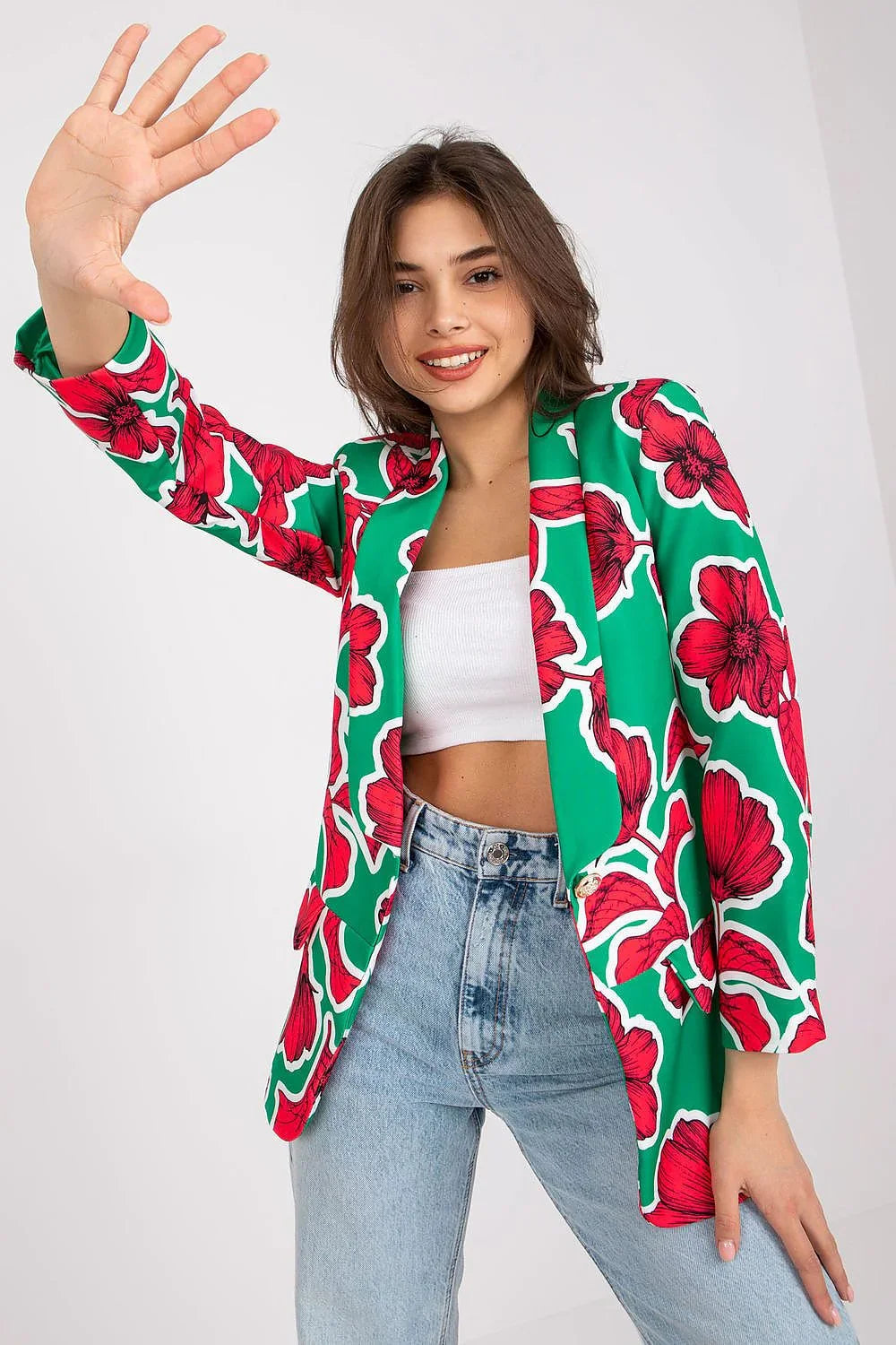 Women Blazer - Stretchable - Button, Red, White