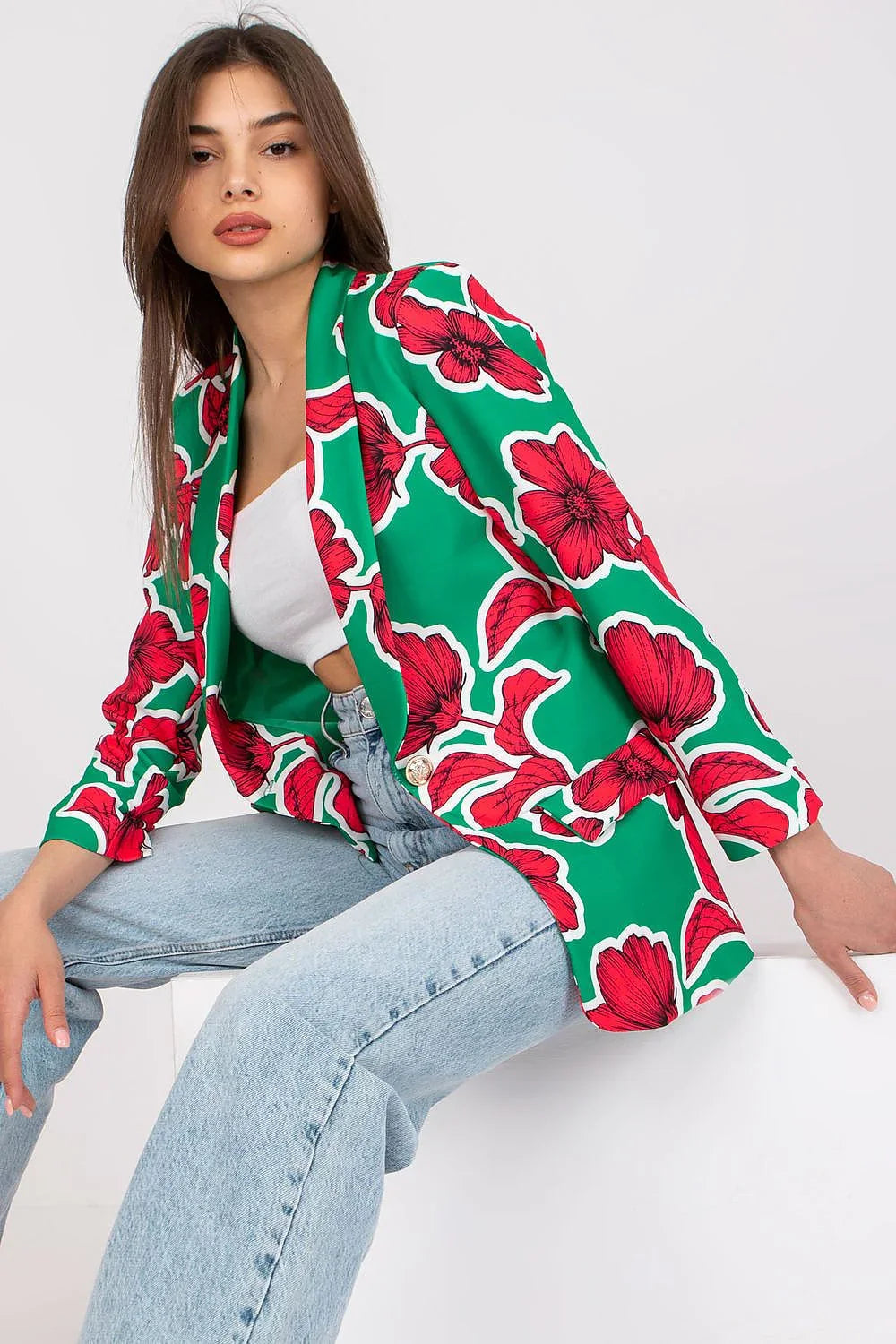 Women Blazer - Stretchable - Button, Red, White
