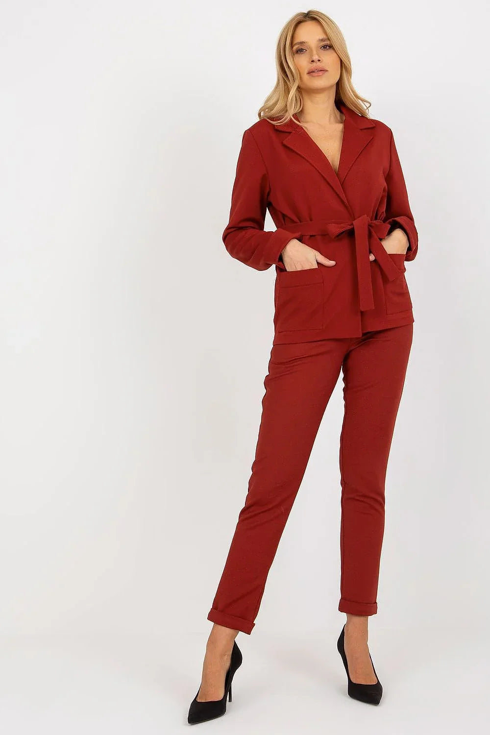 Women Suit Jacket - Stretchable - Wrap, Belted