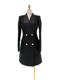 Women Blazer - Wrinkle-Resistant - Double-Breasted - Black -Guocali