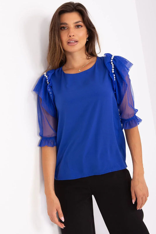 Women Blouse – Lightweight – Three-Quarter Sleeve - Blue -Guocali