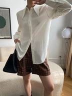 Women Blouse – Ruffle Detail – Puff Sleeves - Cream White