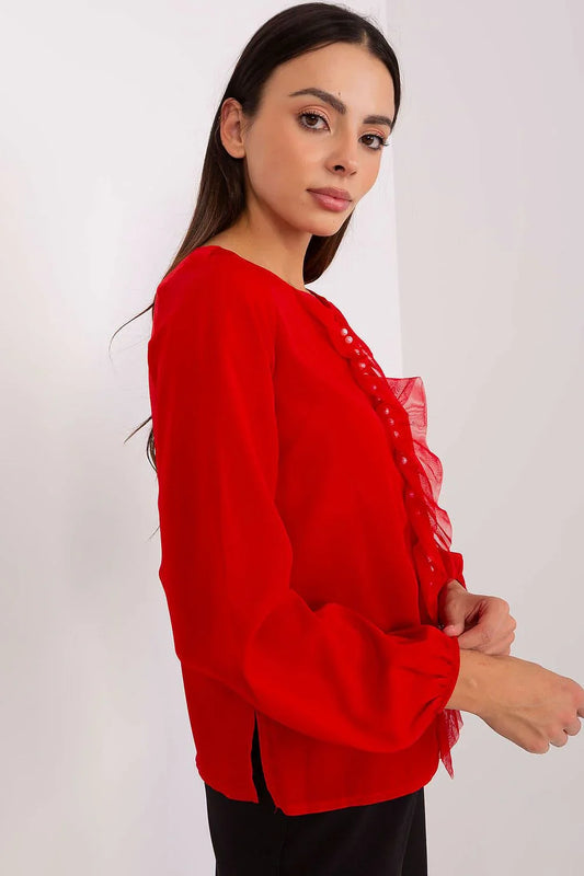 Women Blouse – Stretchable – Long Sleeve - Red -Guocali