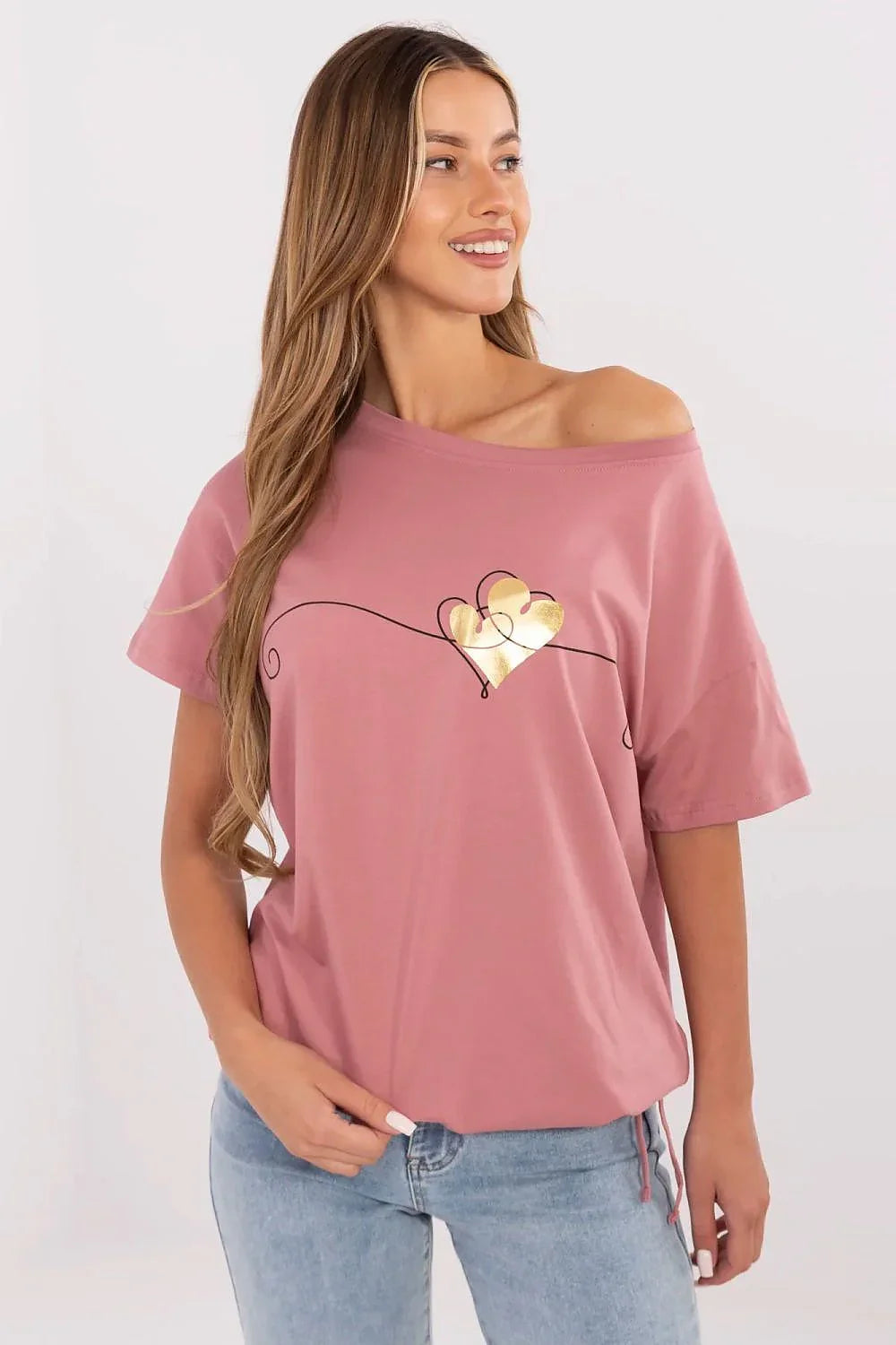 Women Boat-Neck Short-Sleeves T-Shirt – Stretchable, Gold