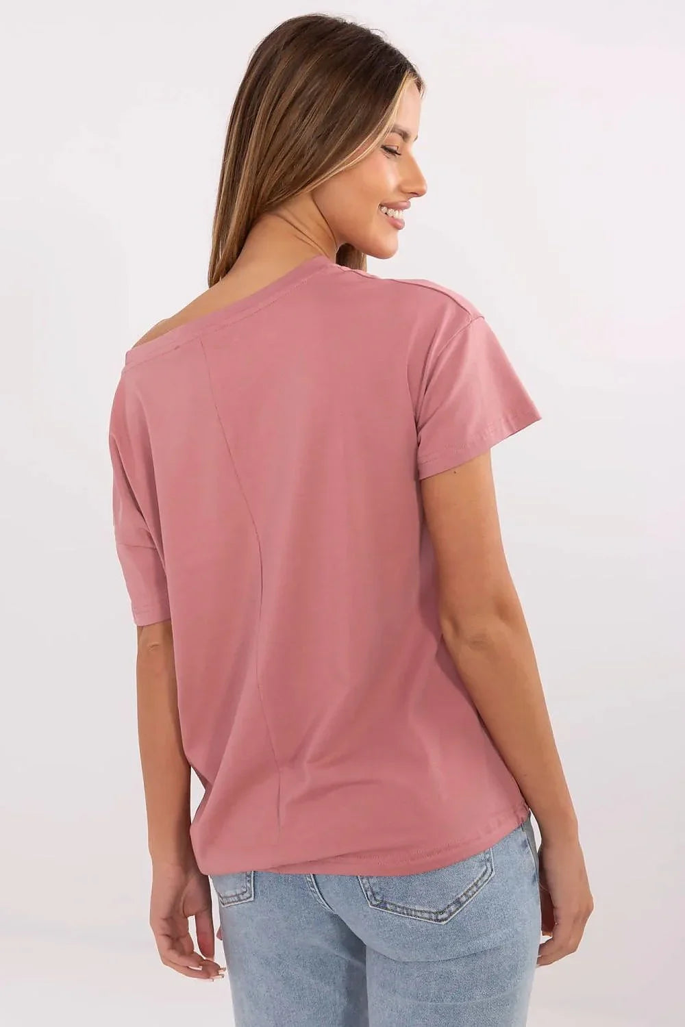 Women Boat-Neck Short-Sleeves T-Shirt – Stretchable - Pink -Guocali
