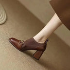Women Boots - Block Ankle Boots - Pu Leather