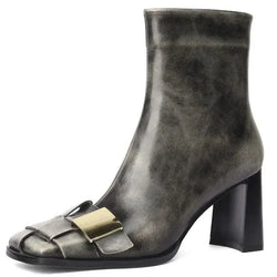 Women Boots - Chunky Ankle Boots - Leather - Guocali