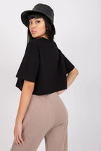 Women Crew-Neck Short-Sleeves T-Shirt – Stretchable - Black -Guocali