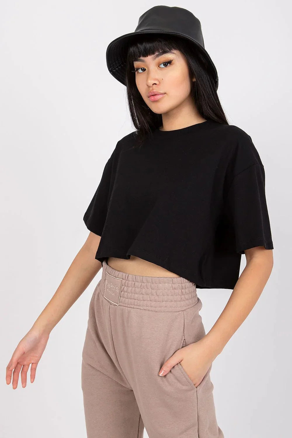 Women Crew-Neck Short-Sleeves T-Shirt – Stretchable - Black -Guocali
