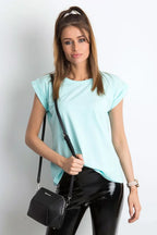 Women Crew-Neck Short-Sleeves T-Shirt – Stretchable - Blue -Guocali